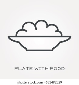 Line icon plate with food