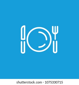 Line icon of plate, fork, and knife. Table setting, dinner, meal. Food concept. Can be used for topics like kitchenware, restaurant, food outlet