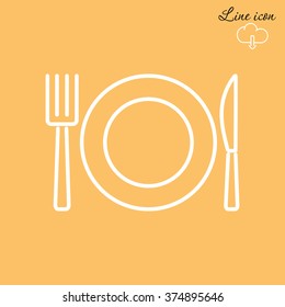 Line icon- plate, knife and fork