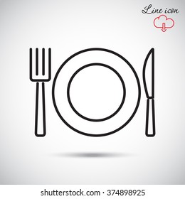 Line icon- plate, knife and fork