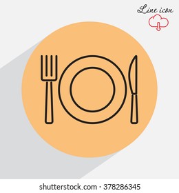 Line icon- plate, knife and fork