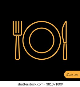 Line icon- plate, knife and fork