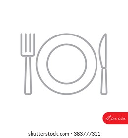 Line icon- plate, knife and fork