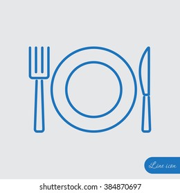 Line icon- plate, knife and fork