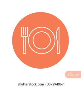 Line icon- plate, knife and fork