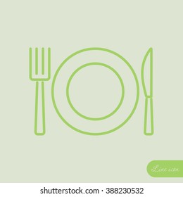 Line icon- plate, knife and fork