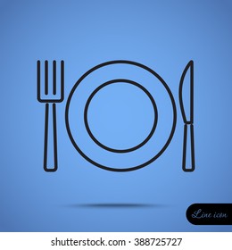 Line icon- plate, knife and fork