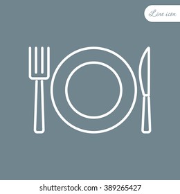Line icon- plate, knife and fork