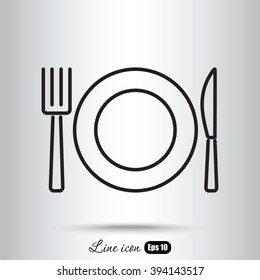 Line icon- plate, knife and fork
