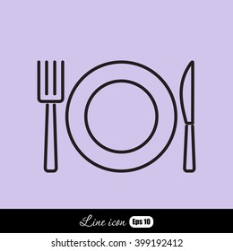 Line icon- plate, knife and fork