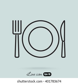 Line icon- plate, knife and fork