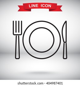 Line icon- plate, knife and fork