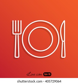 Line icon- plate, knife and fork
