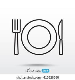 Line icon- plate, knife and fork