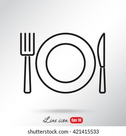 Line icon- plate, knife and fork
