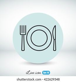 Line icon- plate, knife and fork