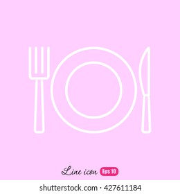 Line icon- plate, knife and fork