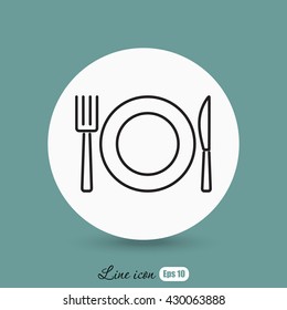 Line icon- plate, knife and fork