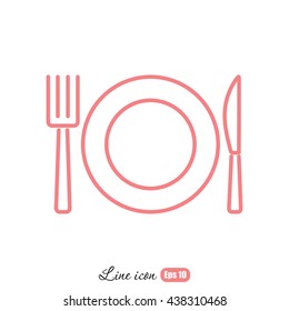 Line icon- plate, knife and fork