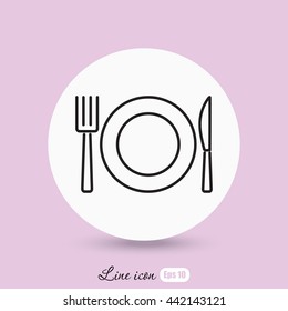 Line icon- plate, knife and fork
