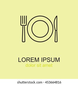 Line icon- plate, knife and fork