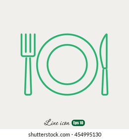 Line icon- plate, knife and fork