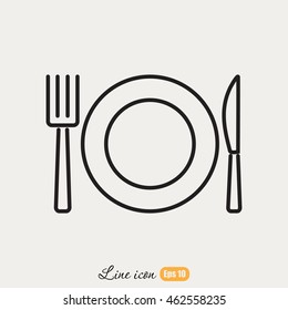 Line icon- plate, knife and fork