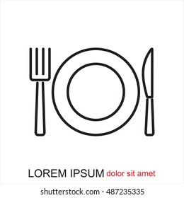 Line icon- plate, knife and fork