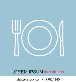 Line icon- plate, knife and fork