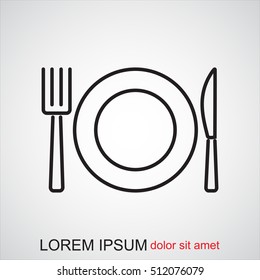 Line icon- plate, knife and fork