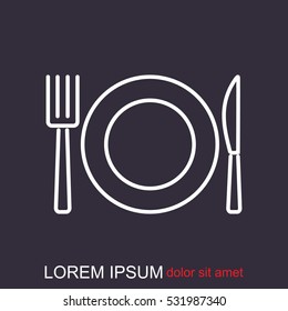 Line icon- plate, knife and fork