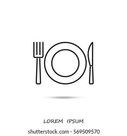 Line icon- plate, knife and fork