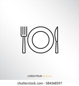 Line icon- plate, knife and fork