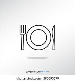 Line icon- plate, knife and fork