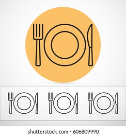Line icon- plate, knife and fork