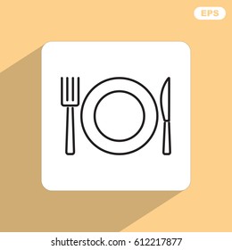 Line icon- plate, knife and fork