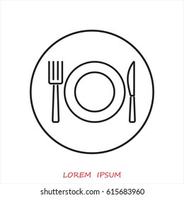 Line icon- plate, knife and fork