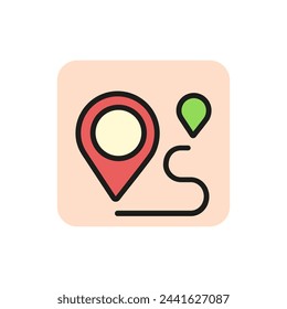 Line icon of pointers on map. Route, guide, orienteering. Tourism concept. Can be used for web pictograms, design and application icons