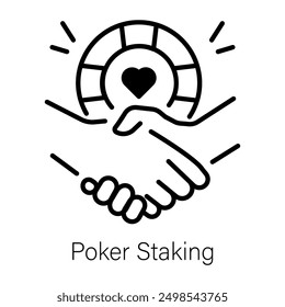 A line icon of poker staking handshake