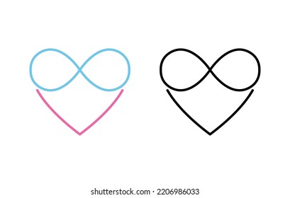 Line Icon Polyamory. Colored And Black Versions. Ethical Non Monogamy Concept. Notions Of Open Relations. Heart Shape Logo And Infinity Symbol. Vector Flat Illustration Isolated On White Background 