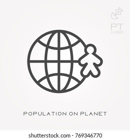 Line icon population on planet