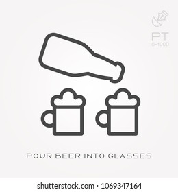 Line icon pour beer into glasses