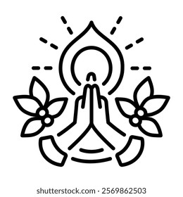 A line icon of praying hands 