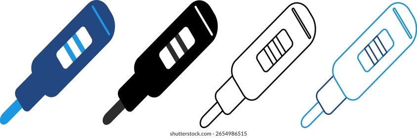 Icono de línea de un kit de prueba de embarazo o kit de prueba de diagnóstico, dos líneas azul claro en una línea blanca es universalmente reconocido como un indicador positivo en la mayoría de las pruebas de embarazo.