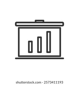 A line icon of a presentation board with bar charts. Vector illustration
