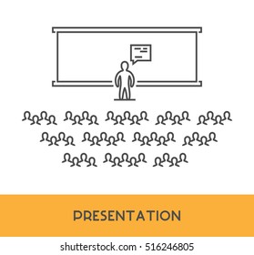 Line icon presentation, training and seminar. Vector business symbol, logo and banner.