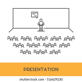 Line icon presentation, training and seminar. Vector business symbol, logo and banner.