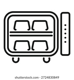 Line icon of a professional kitchen appliance with shelves, keeping food at serving temperature