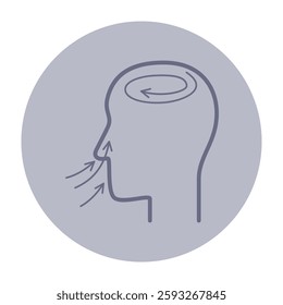 Line icon of profile view of head. Curved arrows indicating breathing and mindfulness practices. Health and well-being concept