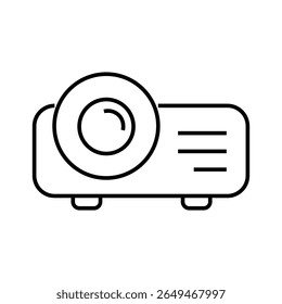 Line icon of a projector device. Represents presentation tools, meetings, and visual media projection. Editable stroke, vector illustration.